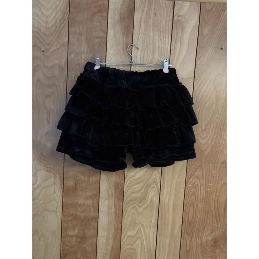 Black Velvet Tiered Ruffle Shorts Coquette Lolita Bloomers Women Large